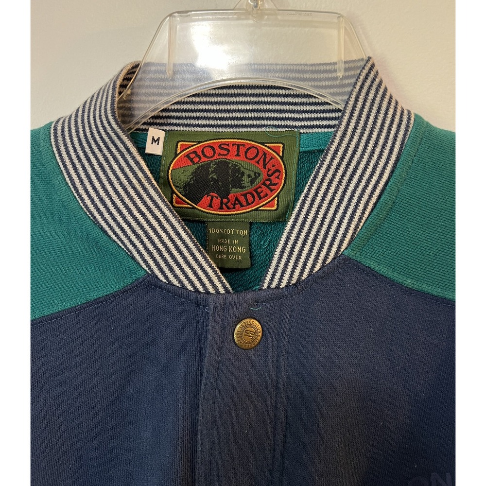 Vtg Boston Traders Mens L Large Full Button Up Cotton Bomber Jacket Blue - Picture 3 of 7